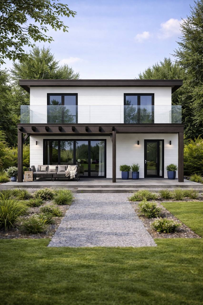 Casa modular com terraço em Portugal — fase de construção SIP vs resultado final — depois