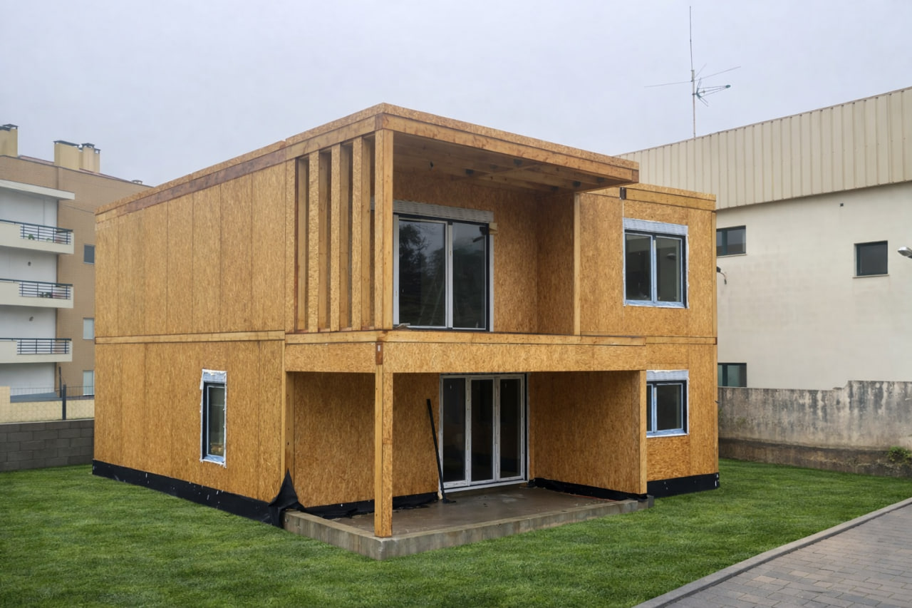 Casa pré-fabricada em Figueira da Foz, Portugal - Exterior em período de chuva